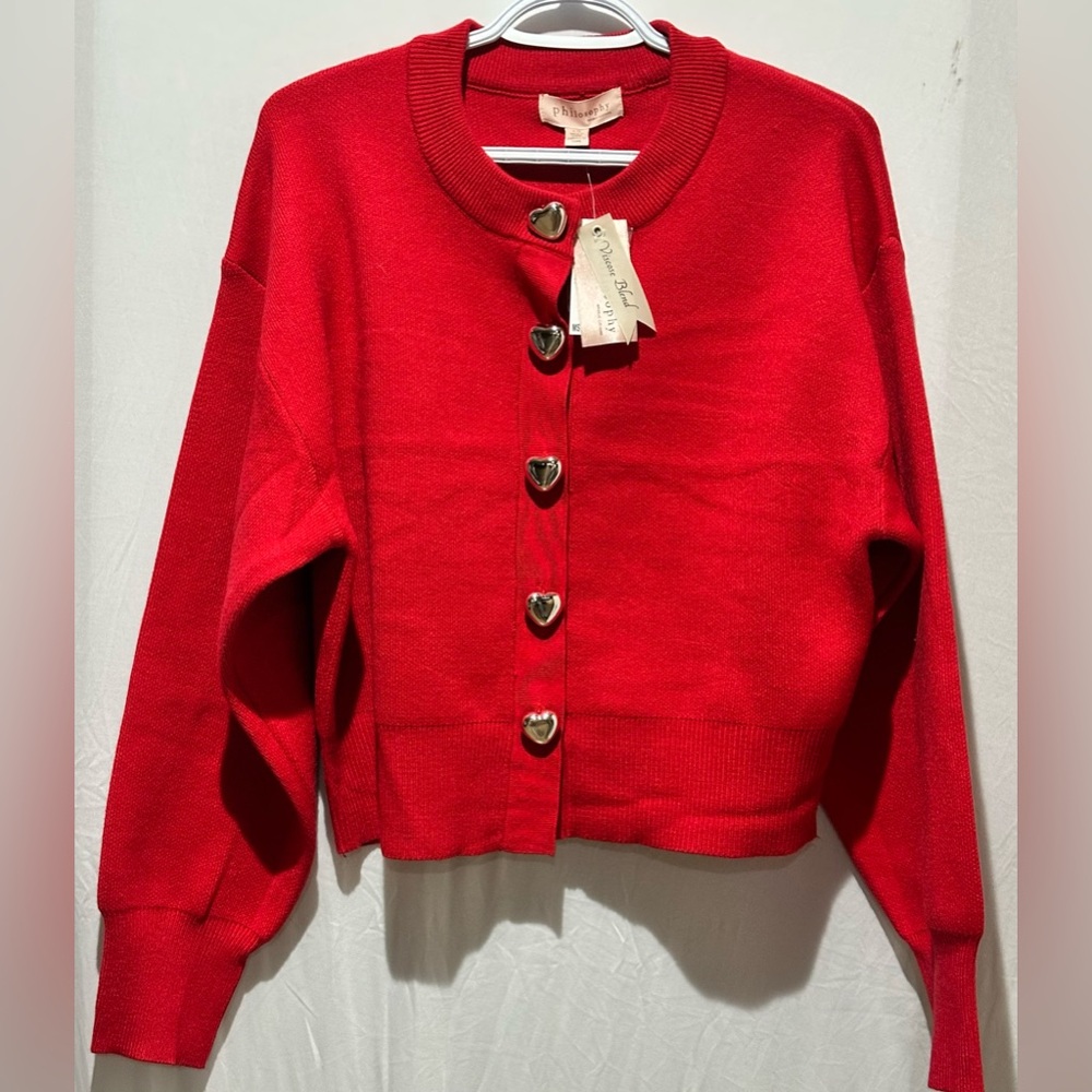 Philosophy Elegant Red Cardigan Sweater with Buttons Accents - Size L
